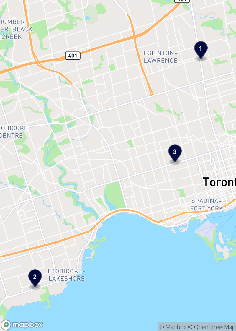 Map of dentists in Toronto