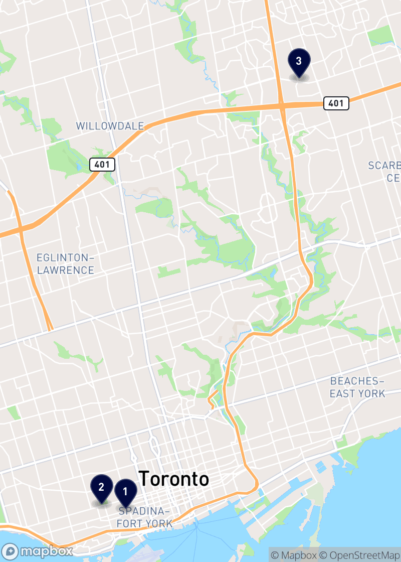 Map of chiropractors in Toronto