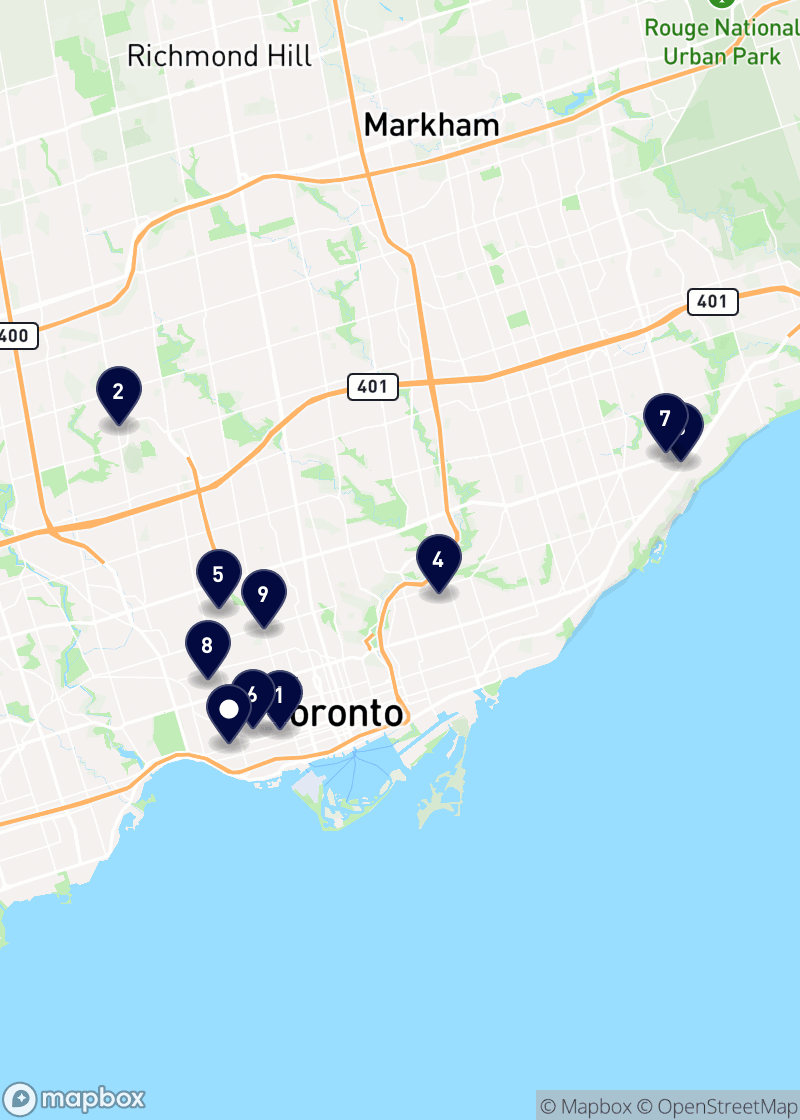 Map of restaurants in Toronto
