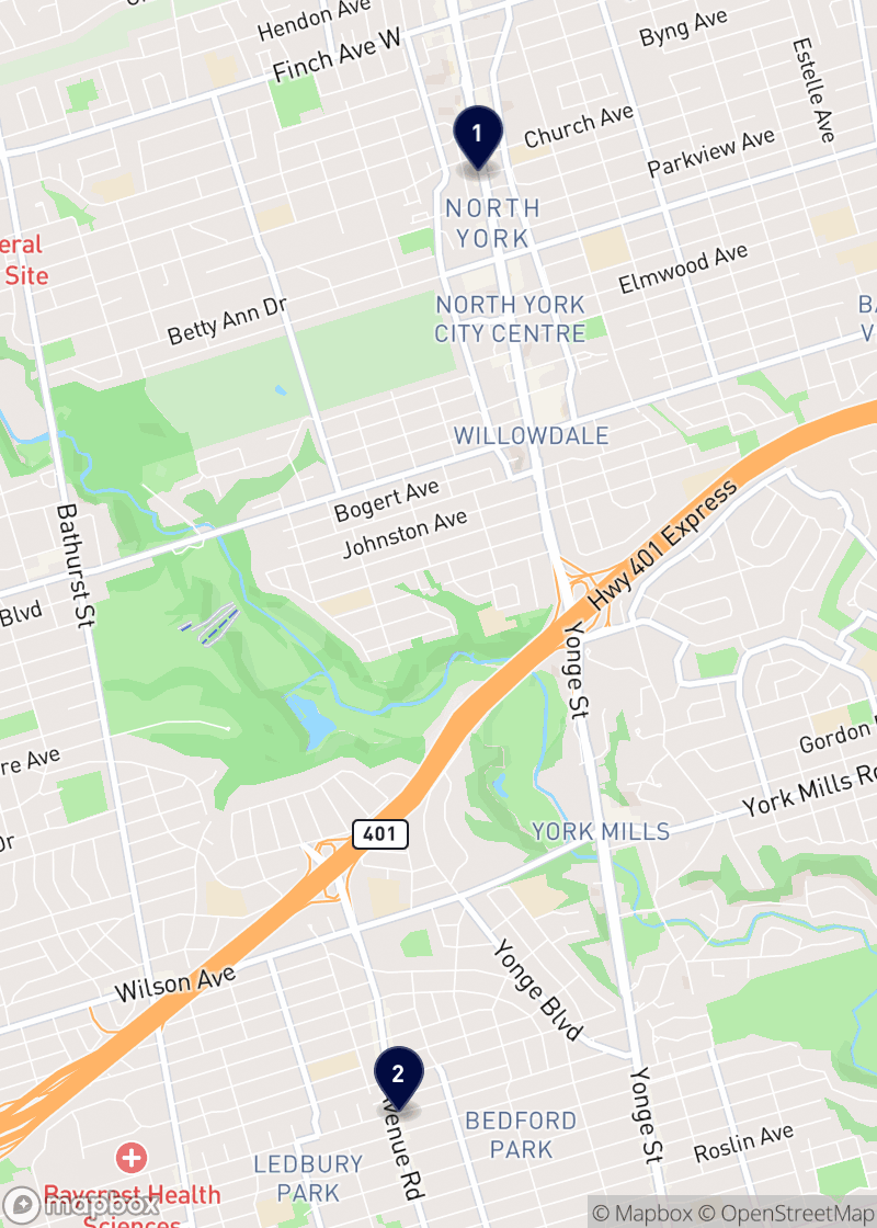 Map of restaurants in North York