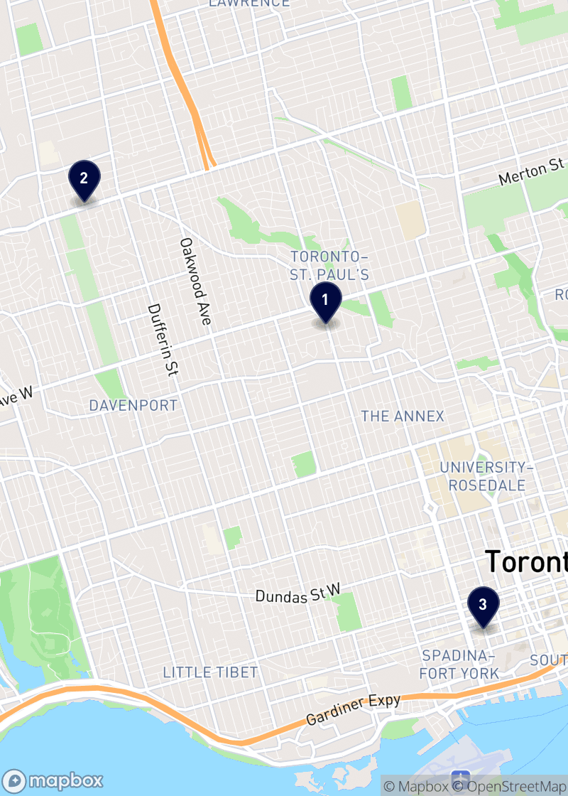 Map of japanese restaurants in Toronto
