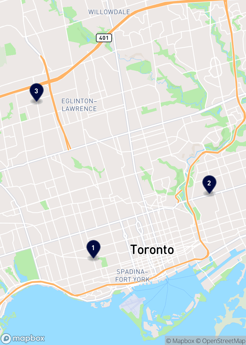 Map of mexican restaurants in Toronto