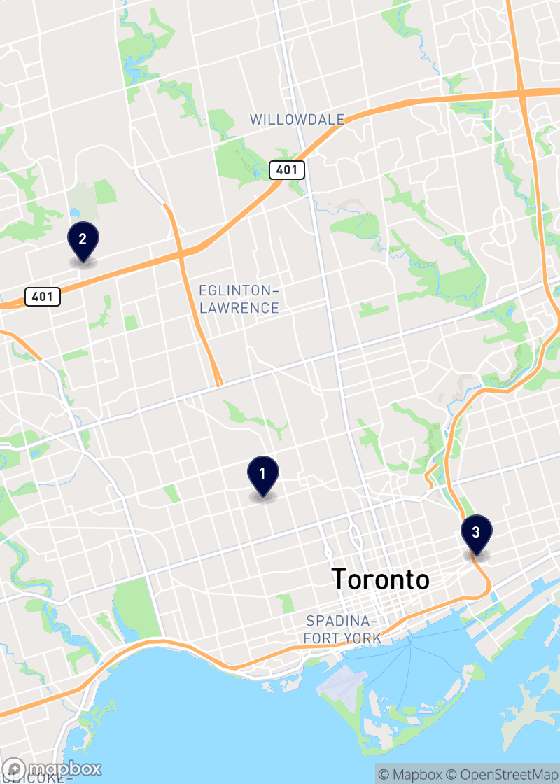 Map of hair salons in Toronto