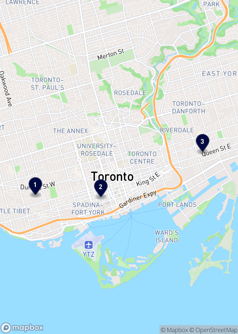 Carte des pizzerias à Toronto