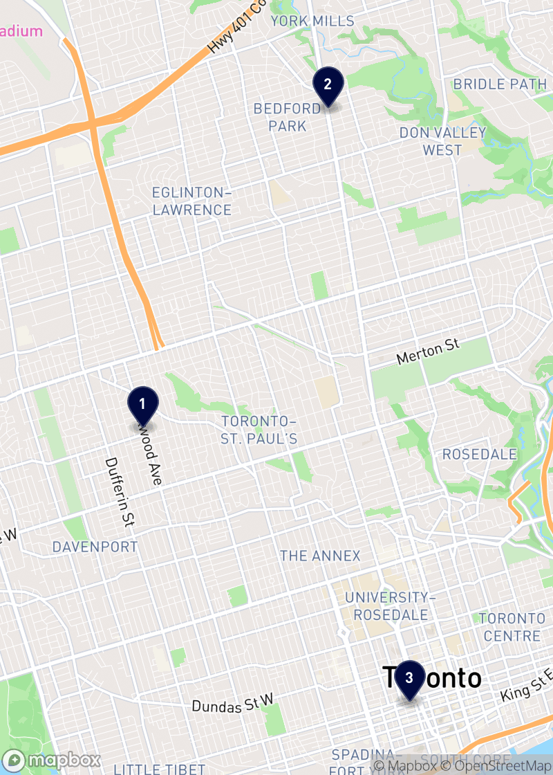 Map of sushi restaurants in Toronto