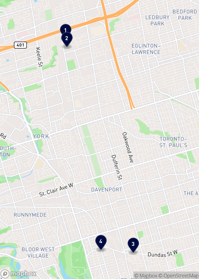 Map of hardware stores in Toronto