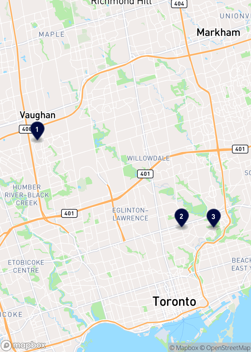 Map of optometrists in Toronto