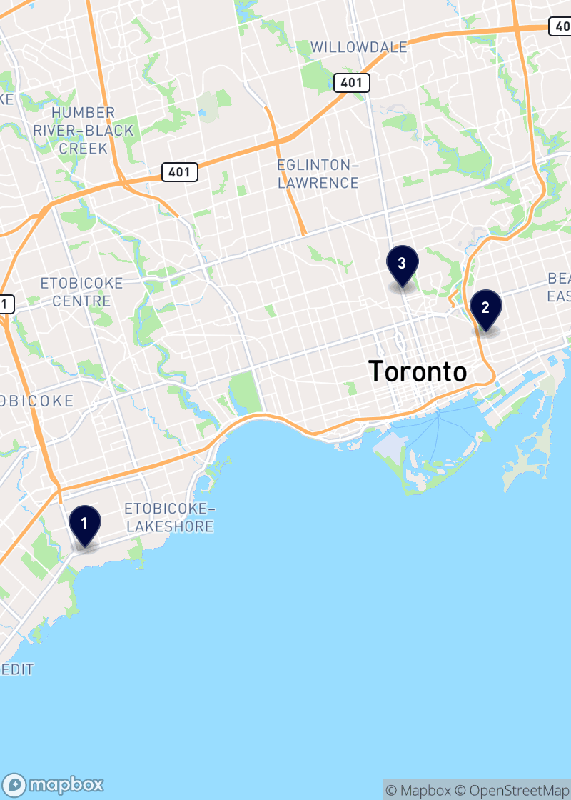 Map of bakeries in Toronto