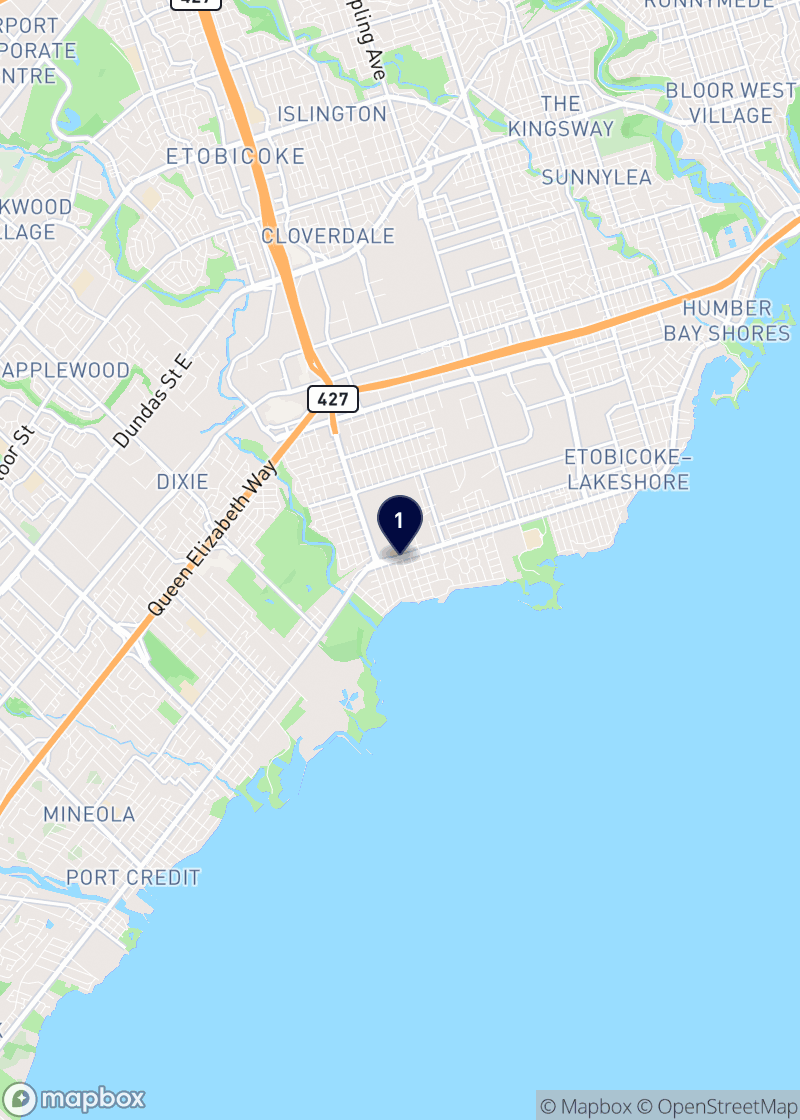 Map of bakeries in Etobicoke