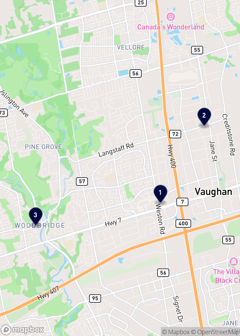Map of spas in Vaughan