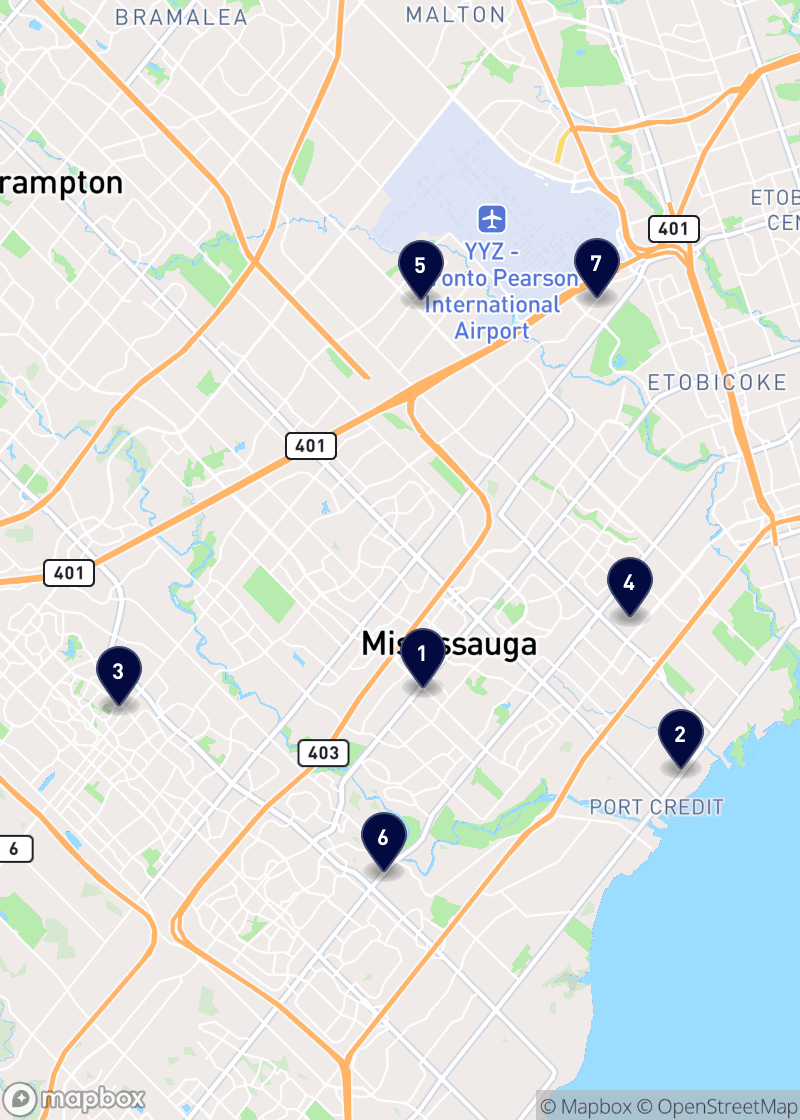 Map of restaurants in Mississauga