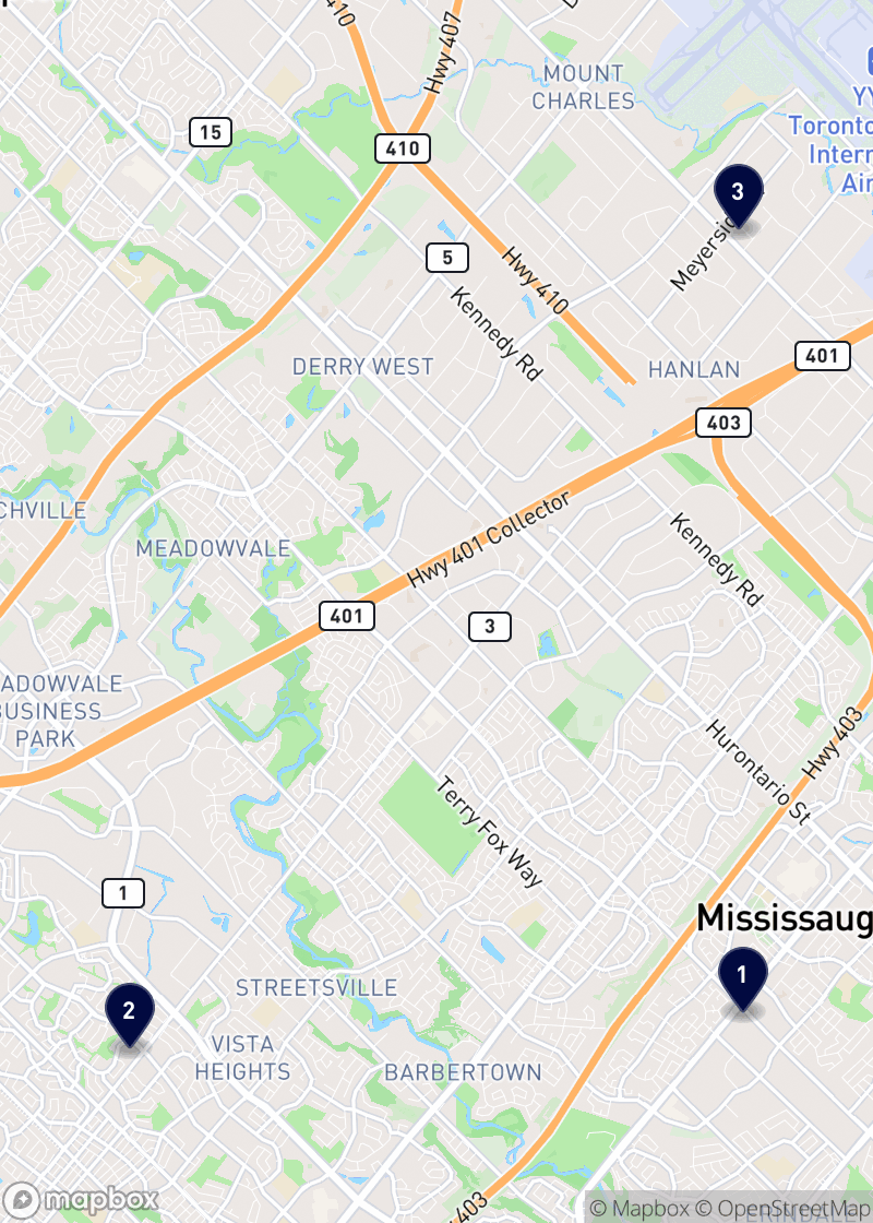 Map of sushi restaurants in Mississauga