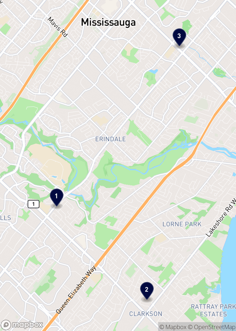 Map of hair salons in Mississauga