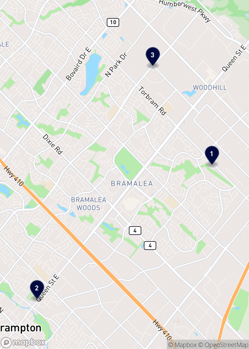 Map of dentists in Brampton