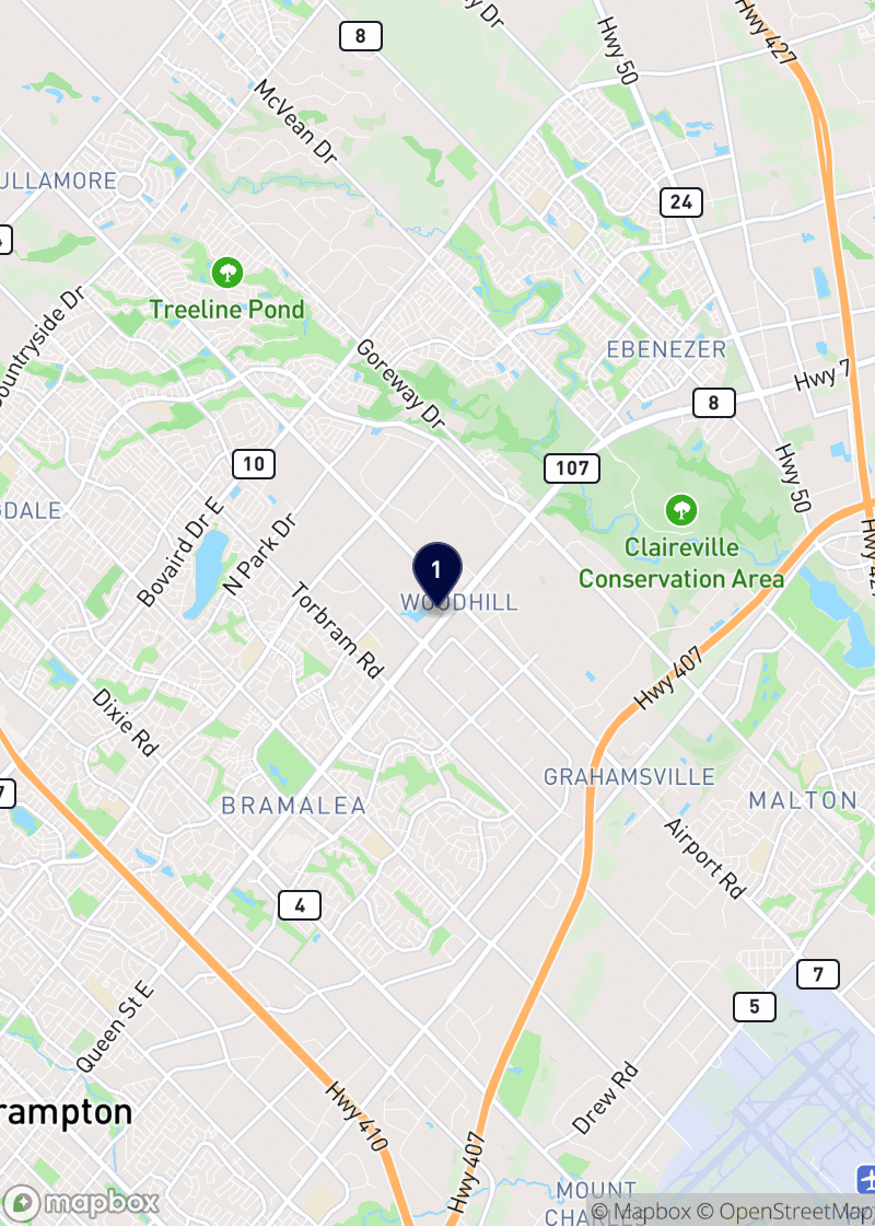 Map of burger restaurants in Brampton