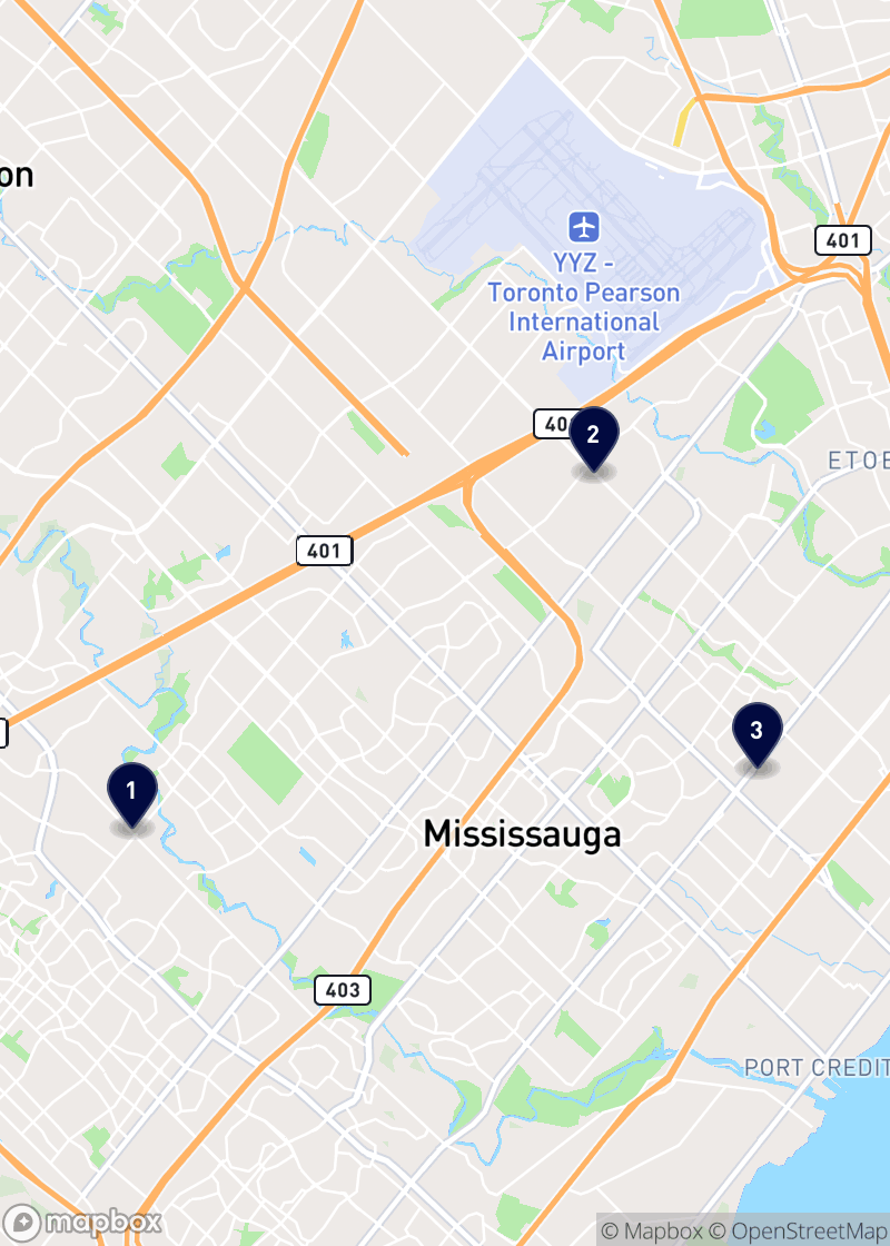Map of car dealerships in Mississauga
