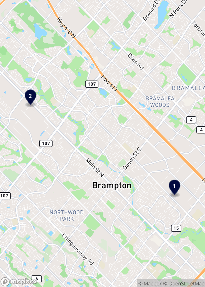Map of seafood restaurants in Brampton