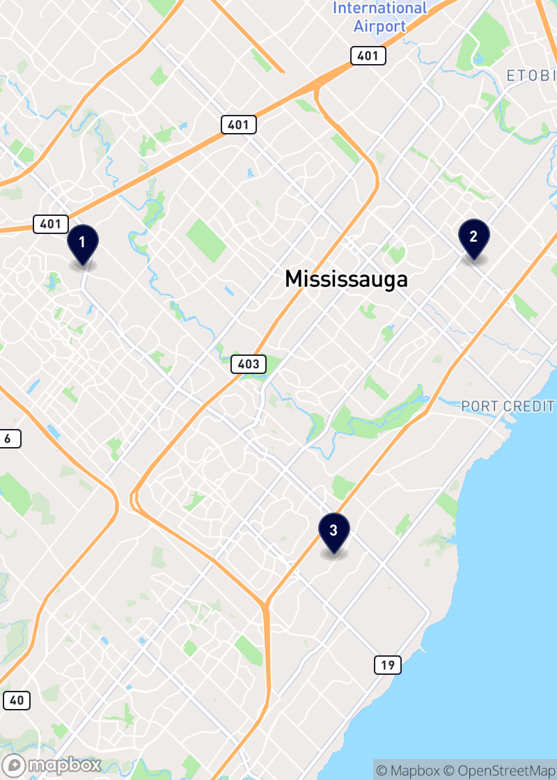 Map of bakeries in Mississauga