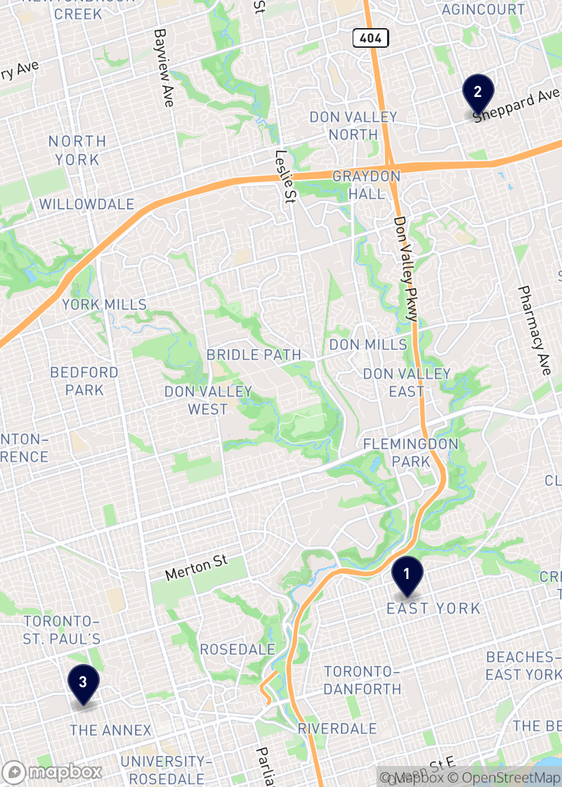 Map of sandwich shops in Toronto