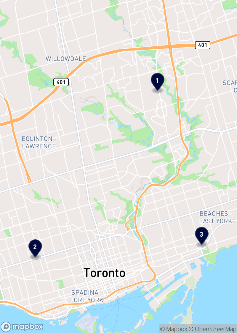 Map of cafés in Toronto