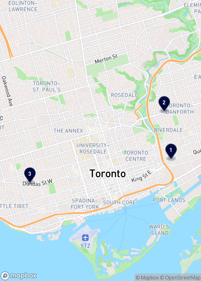 Map of skin care clinics in Toronto