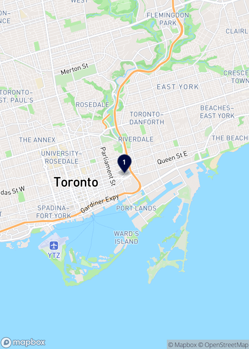 Map of physiotherapists in Toronto